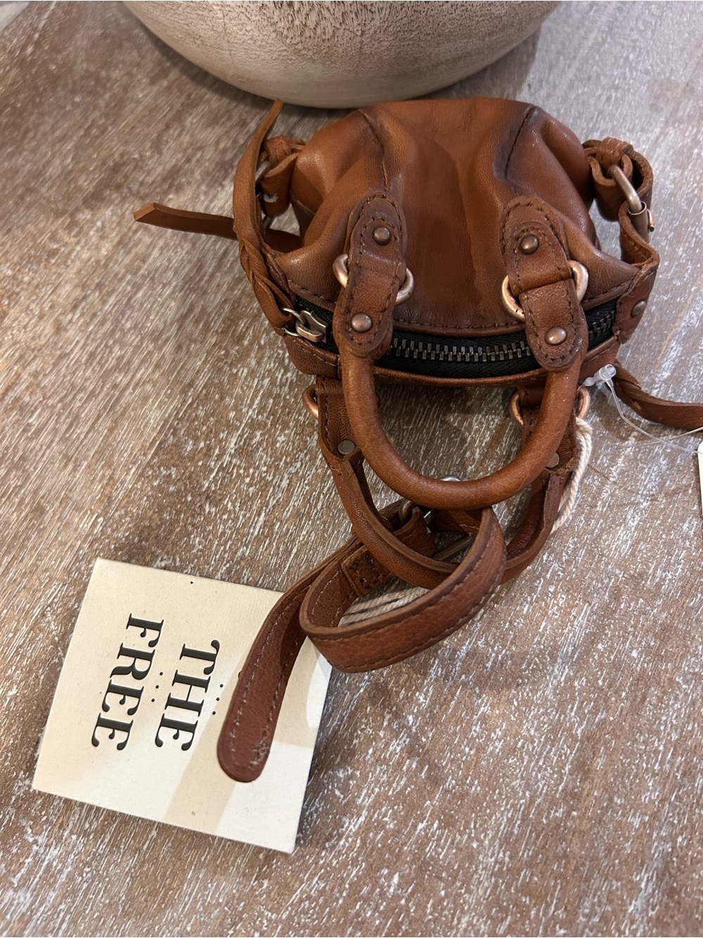 Free People Mini Bag Charm in Brown & Cream - Picture 3 of 4